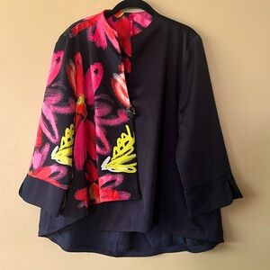 IC Collection black floral asymmetric swing jacket size XL